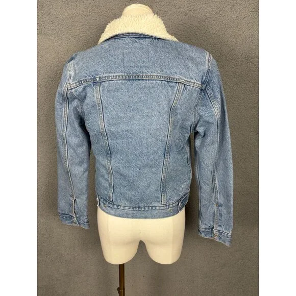 Levis Women's Denim Shine Theory Sherpa Jacket Size Extra Small Blue NWT's - Picture 5 of 8
